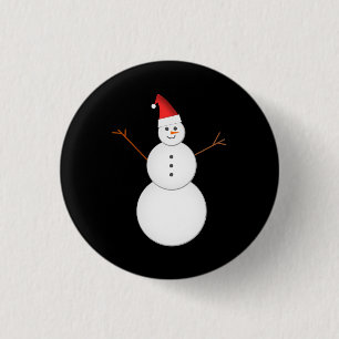 クリスマスのサンタの赤い帽子を身に着けている微笑の雪だるま 缶バッジ