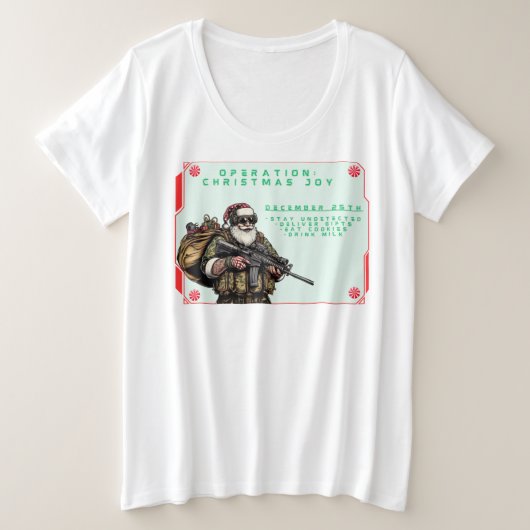 クリスマスのサンタの面白いミリタリー プラスサイズTシャツ (デザイン正面)