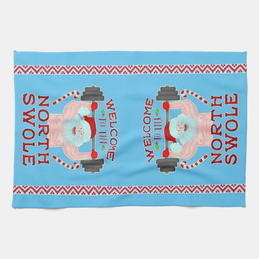 クリスマスのサンタクロースおもしろいなSwoleの重量挙げ選手 キッチンタオル (横)