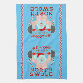 クリスマスのサンタクロースおもしろいなSwoleの重量挙げ選手 キッチンタオル (縦)