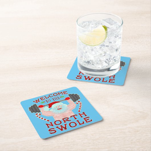 クリスマスのサンタクロースおもしろいなSwoleの重量挙げ選手 スクエアペーパーコースター (インサイチュ)