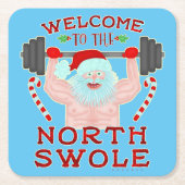 クリスマスのサンタクロースおもしろいなSwoleの重量挙げ選手 スクエアペーパーコースター (正面)
