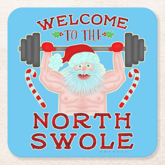 クリスマスのサンタクロースおもしろいなSwoleの重量挙げ選手 スクエアペーパーコースター (正面)