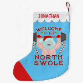 クリスマスのサンタクロースおもしろいなSwoleの重量挙げ選手 スモールクリスマスストッキング (裏面)