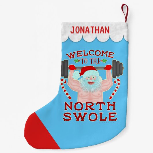 クリスマスのサンタクロースおもしろいなSwoleの重量挙げ選手 スモールクリスマスストッキング (裏面)