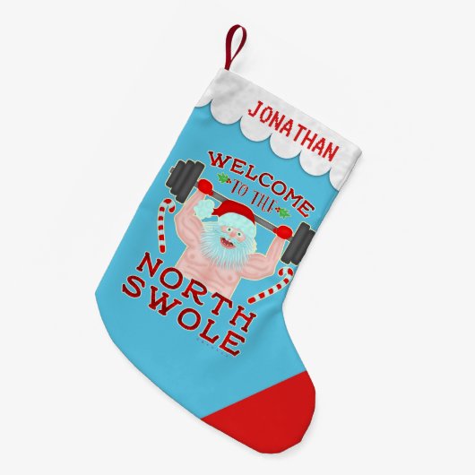 クリスマスのサンタクロースおもしろいなSwoleの重量挙げ選手 スモールクリスマスストッキング (正面 (吊り時))