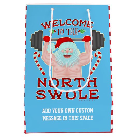 クリスマスのサンタクロースおもしろいなSwoleの重量挙げ選手 ミディアムペーパーバッグ (裏面)