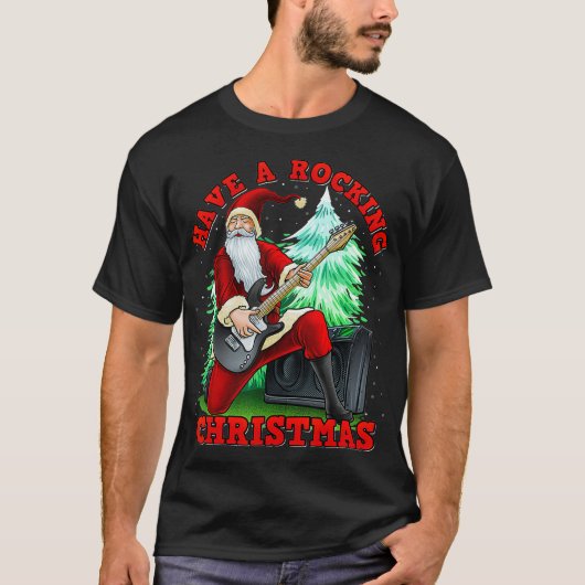 クリスマスのサンタクロースが揺れている Tシャツ (正面)