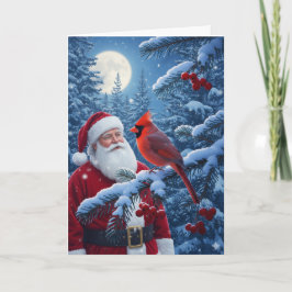 クリスマスのサンタクロースとカーディナルスノーツリー シーズンカード