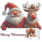 クリスマスのサンタクロースとトナカイのイラスト シール (正面)