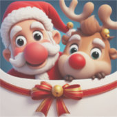 クリスマスのサンタクロースとトナカイのキャラクター シール (正面)