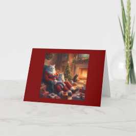 クリスマスのサンタクロースに扮したパパ猫と子猫たち カード