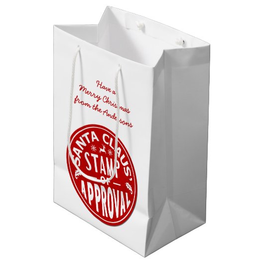 クリスマスのサンタクロースのおもしろいなスタンプのカスタムなパーティー ミディアムペーパーバッグ (正面アングル)