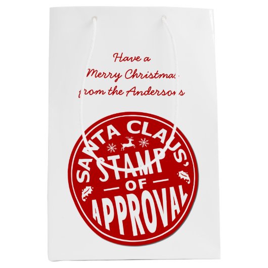 クリスマスのサンタクロースのおもしろいなスタンプのカスタムなパーティー ミディアムペーパーバッグ (正面)