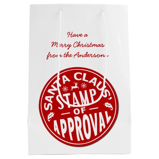 クリスマスのサンタクロースのおもしろいなスタンプのカスタムなパーティー ミディアムペーパーバッグ (裏面)