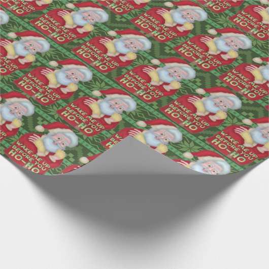 クリスマスのサンタクロースのおもしろいなユーモアは私を目覚めさせます ラッピングペーパー (角)