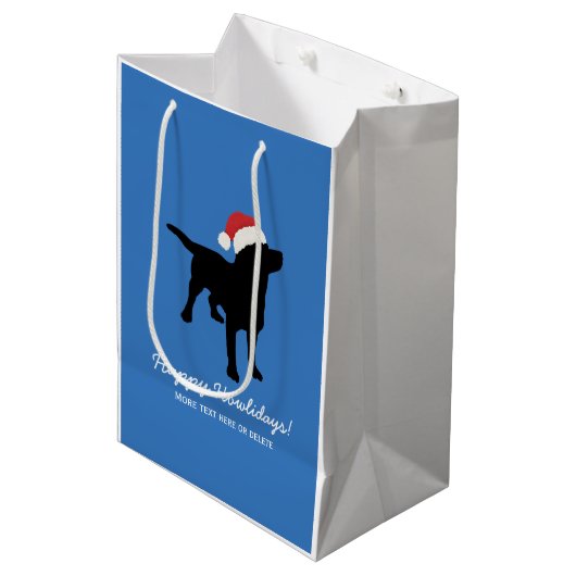 クリスマスのサンタクロースの帽子を身に着けている黒い実験室犬 ミディアムペーパーバッグ (正面アングル)