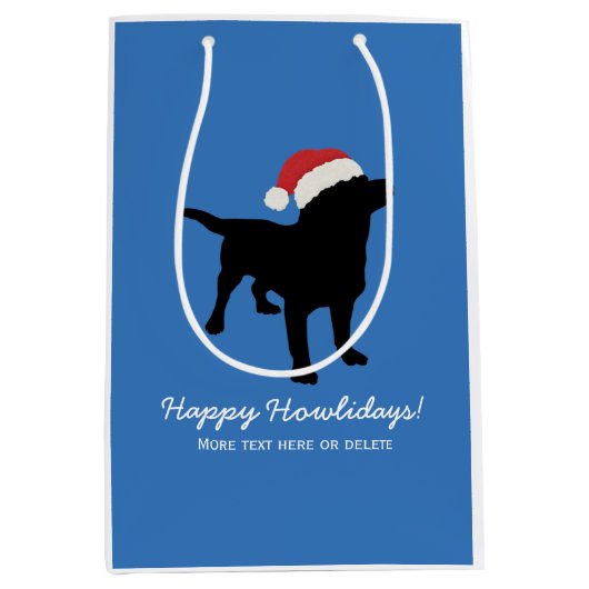 クリスマスのサンタクロースの帽子を身に着けている黒い実験室犬 ミディアムペーパーバッグ (正面)