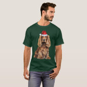 クリスマスのサンタコッカー・スパニエル犬の面白いデザイン Tシャツ (正面フル)
