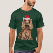 クリスマスのサンタコッカー・スパニエル犬の面白いデザイン Tシャツ (正面)
