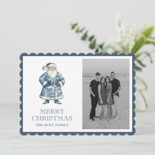 クリスマスのサンタ写真(青) シーズンカード (スタンド正面)