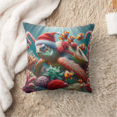 クリスマスのサンタ帽をかぶったアカウミガメ クッション (ブランケット)
