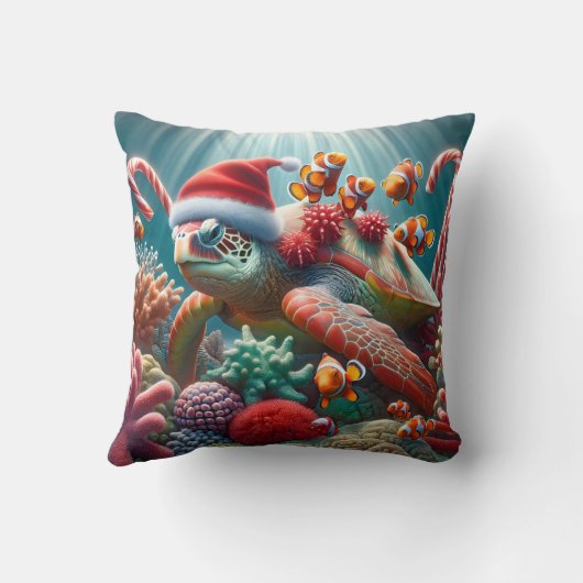 クリスマスのサンタ帽をかぶったアカウミガメ クッション (裏面)