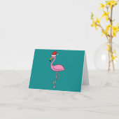 クリスマスのサンタ帽をかぶったフラミンゴ カード (黄色い花)