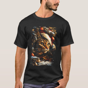 クリスマスのサンタ帽子とトラ猫 冬の祭典 Tシャツ