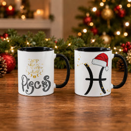 クリスマスのサンタ帽子をかぶったうお座 マグカップ