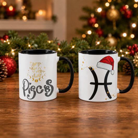 クリスマスのサンタ帽子をかぶったうお座 マグカップ