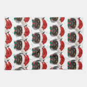 クリスマスのサンタ帽子をかぶったかわいい黒猫 キッチンタオル (横)