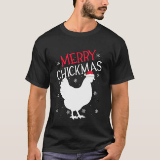 クリスマスのサンタ帽子をかぶったにわとり メリークリスマス Tシャツ