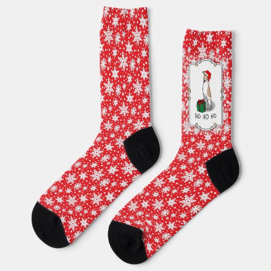 クリスマスのサンタ帽子ウィペット犬 白茶色 かわいい ソックス (左)