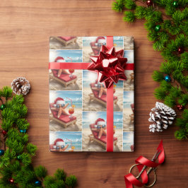 クリスマスのサンタ クラウス イソギンチャク ビーチチェアでリラックス ラッピングペーパー