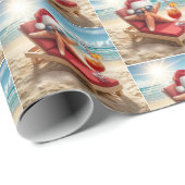 クリスマスのサンタ クラウス イソギンチャク ビーチチェアでリラックス ラッピングペーパー (ロールコーナー)