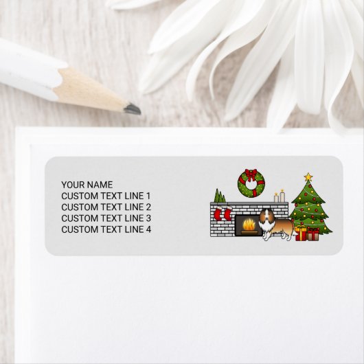 クリスマスのシェットランド・ シープドッグルーム&文字のセーブル犬 ラベル (インサイチュ)