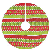 クリスマスのシェブロン赤いおよび緑のストライプなパターン ブラッシュドポリエステルツリースカート (正面)