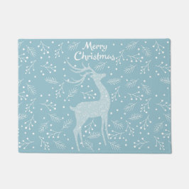 クリスマスのシカおよび雪片 ドアマット
