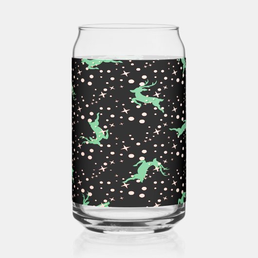クリスマスのシカと星の冬のパターン ガラス缶 (正面)