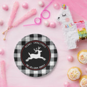 クリスマスのシカの素朴な白黒のバッファローの点検 ペーパープレート (パーティー)