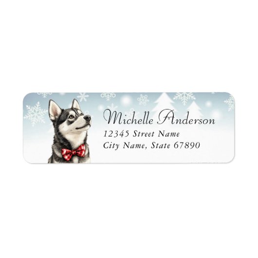 クリスマスのシベリアンハスキー犬 返送先住所ラベル ラベル (正面)
