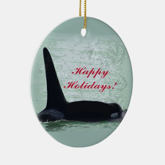 クリスマスのシャチのサンファン島のメリークリスマス セラミックオーナメント (右)