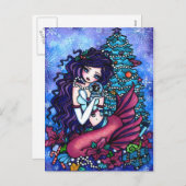 クリスマスのシャチの人魚のファンタジーの芸術の郵便はがき シーズンポストカード (正面/裏面)