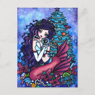 クリスマスのシャチの人魚のファンタジーの芸術の郵便はがき シーズンポストカード