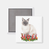 クリスマスのシャム猫の水彩画 マグネット (正面/裏面)