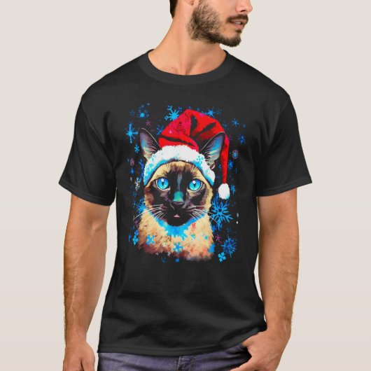 クリスマスのシャム猫 Tシャツ (正面)