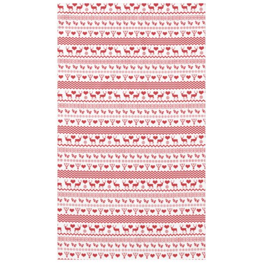 クリスマスのシャレーの赤と白のトナカイの雪片 テーブルクロス (正面)