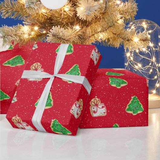 クリスマスのシュガークッキーと雪の結晶 ラッピングペーパー (クリスマス)