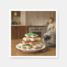 クリスマスのシュガークッキーを嗅ぐ犬 スタンダードカクテルナプキン
